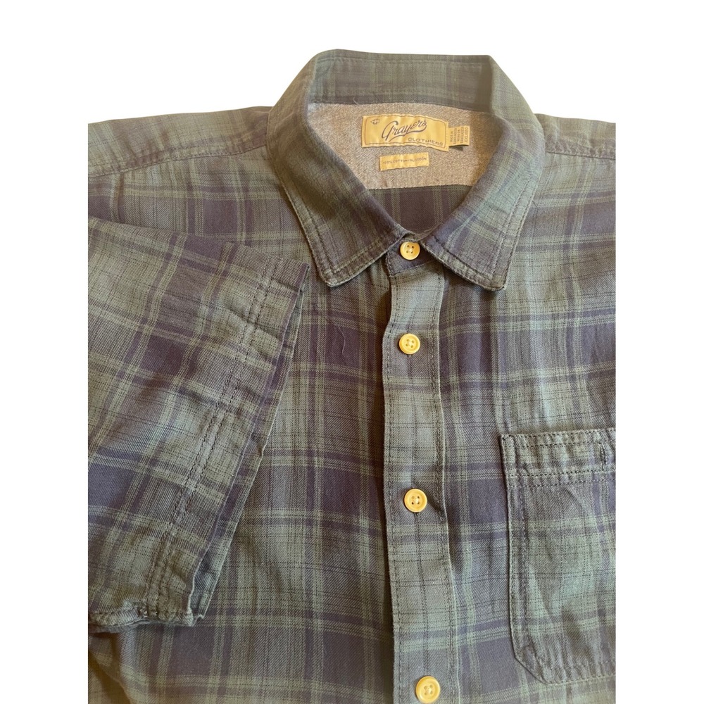 Grayers Clothiers XXL Mens Blue Green Plaid Shirt Short Sleeve Button Up cotton